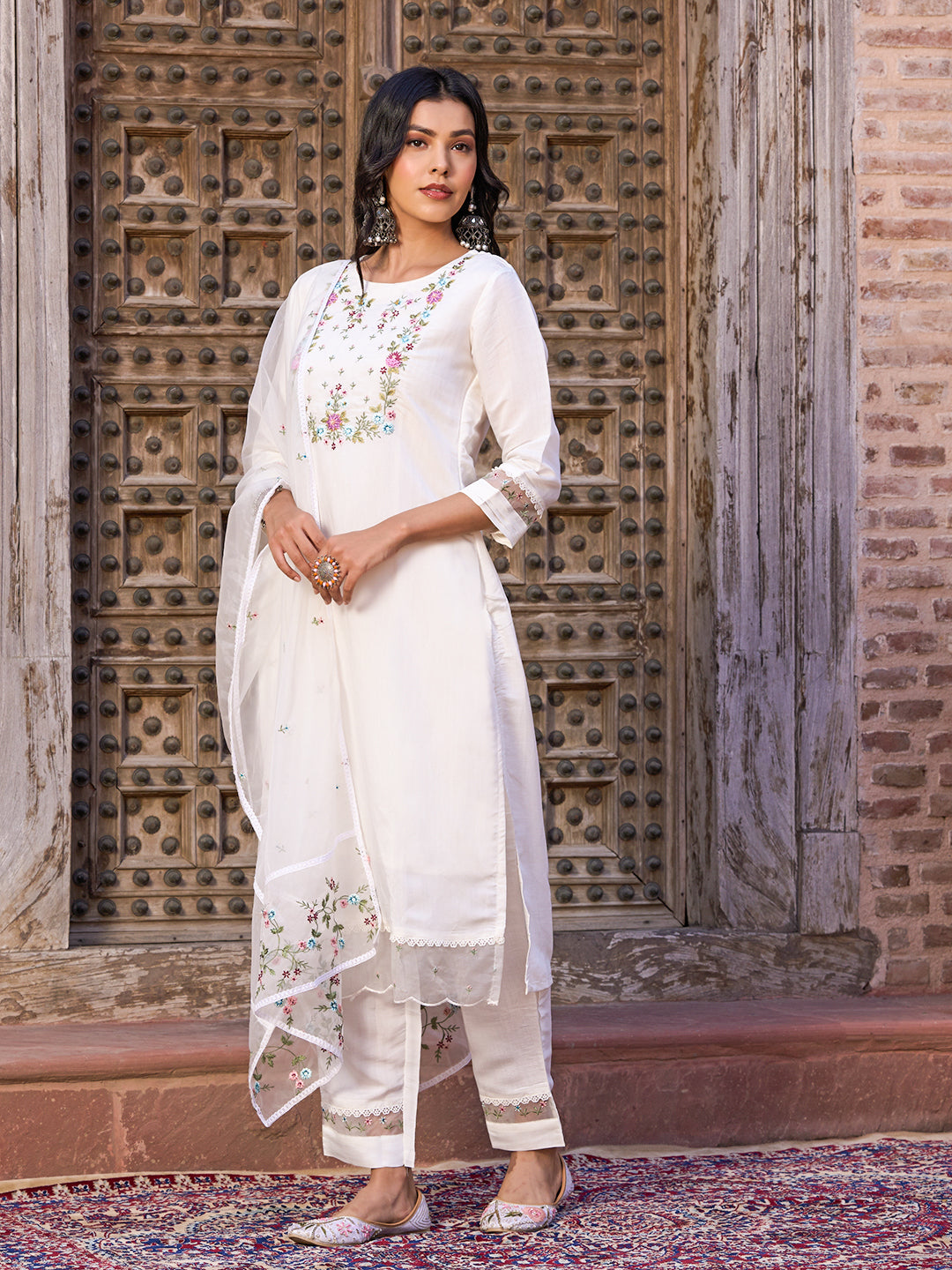 Women Embroidered Flared Kurta Set