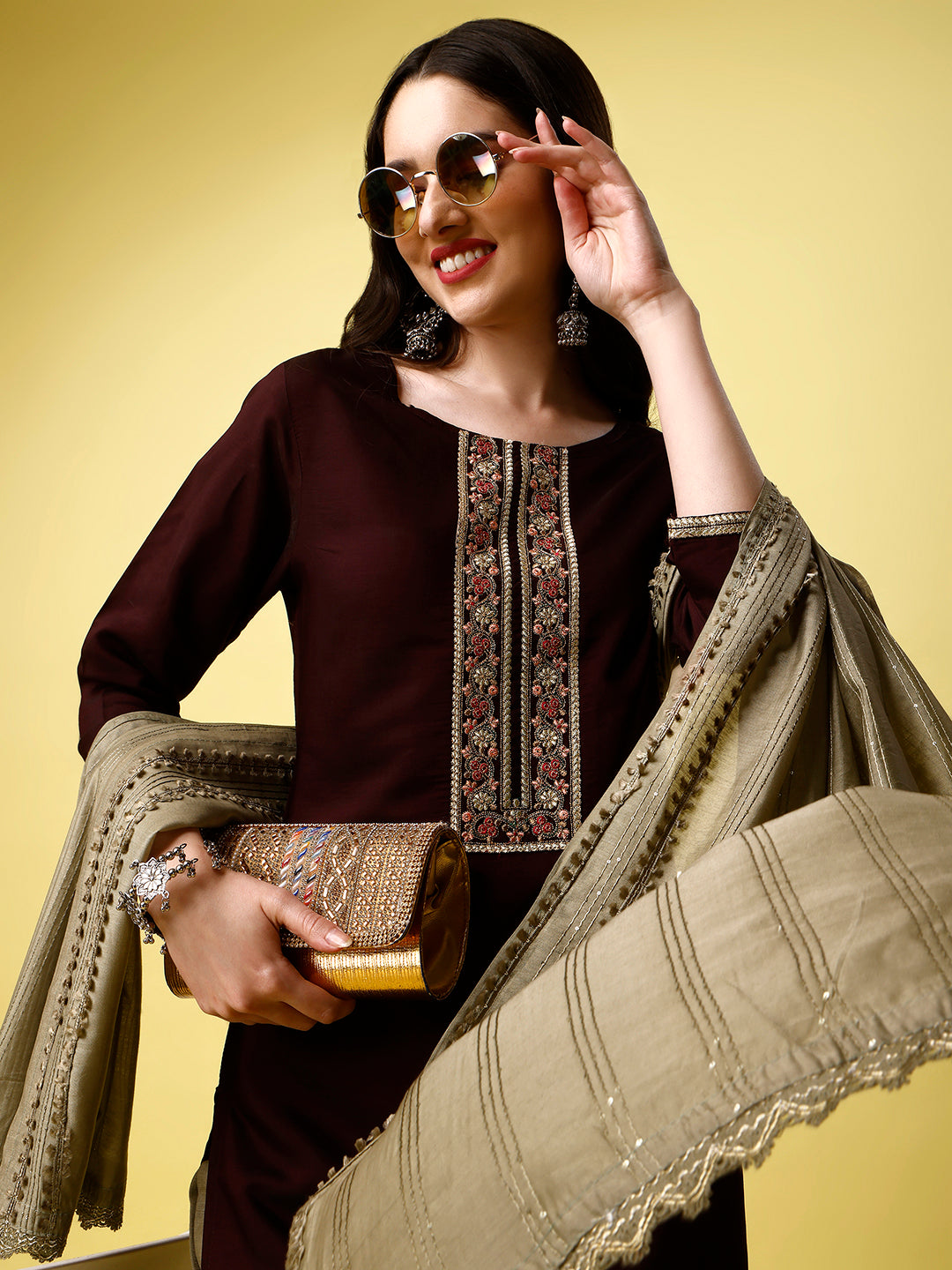 Women Sequence Embroidered Silk Blend Kurta With Pant And Crochet Worked Dupata Set