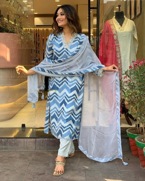 Women Embroidered Straight Kurta Set With Dupatta