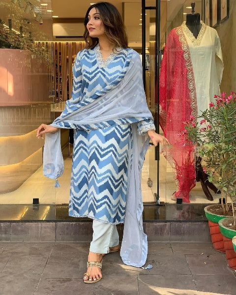 Women Embroidered Straight Kurta Set With Dupatta