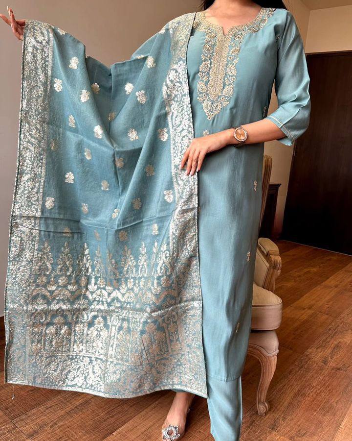 Sea Silk Chanderi Kurta Set