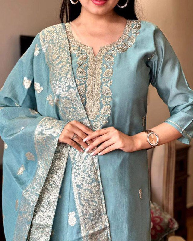 Sea Silk Chanderi Kurta Set