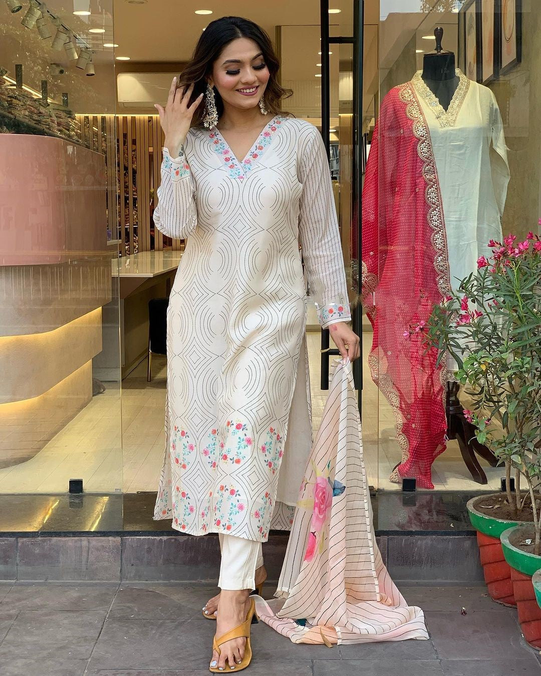 Women Embroidered Straight Kurta Set