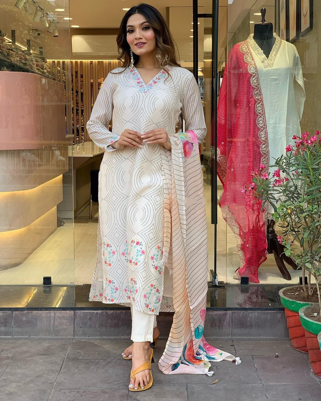 Women Embroidered Straight Kurta Set