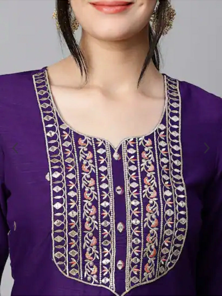 Women Embroidered Rayon Slub kurta set