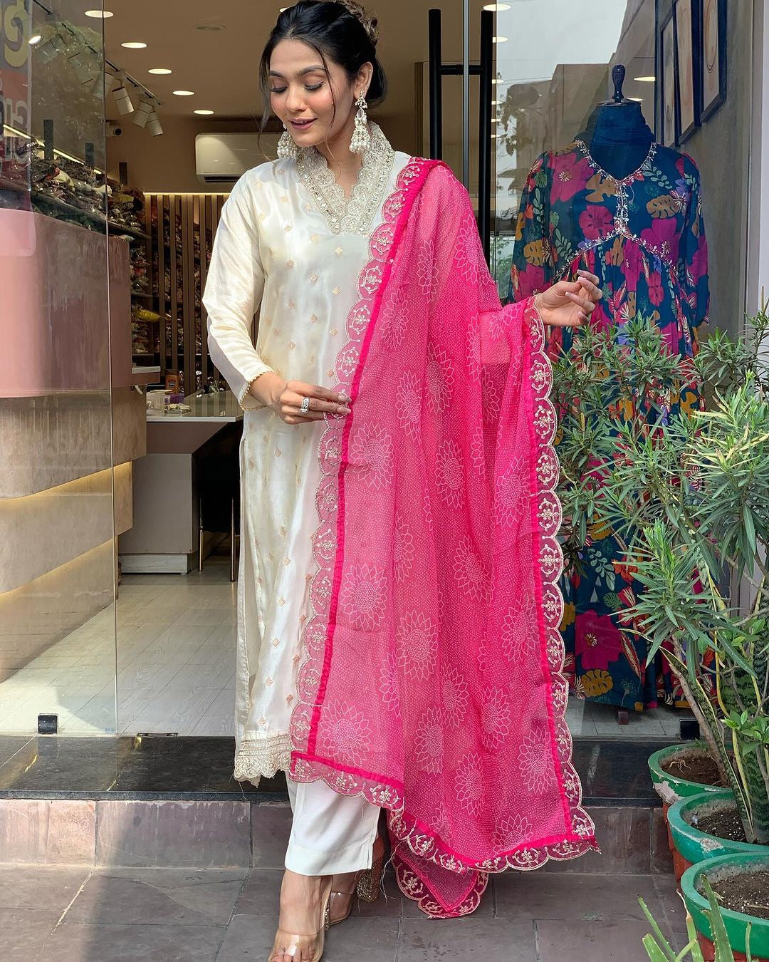 Women Embroidered Straight Kurta Set