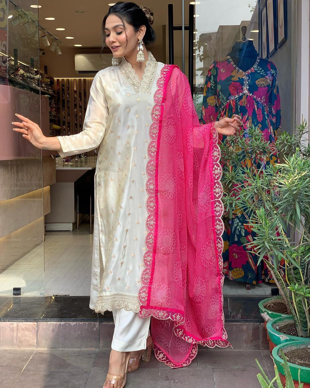 Women Embroidered Straight Kurta Set
