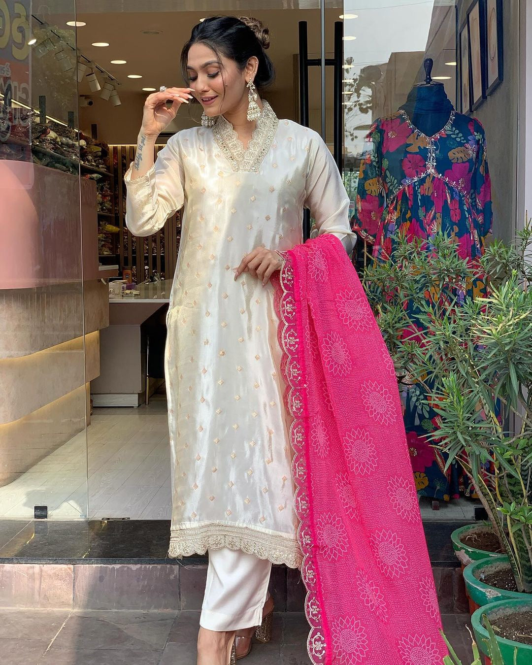 Women Embroidered Straight Kurta Set