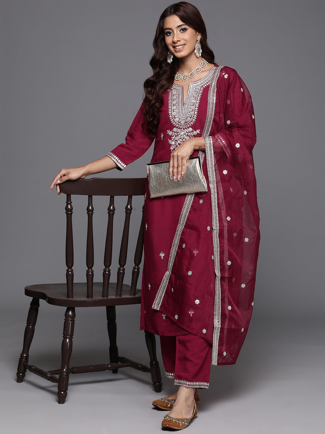 Women Embroidered VISCOSE CHANDERI kurta set