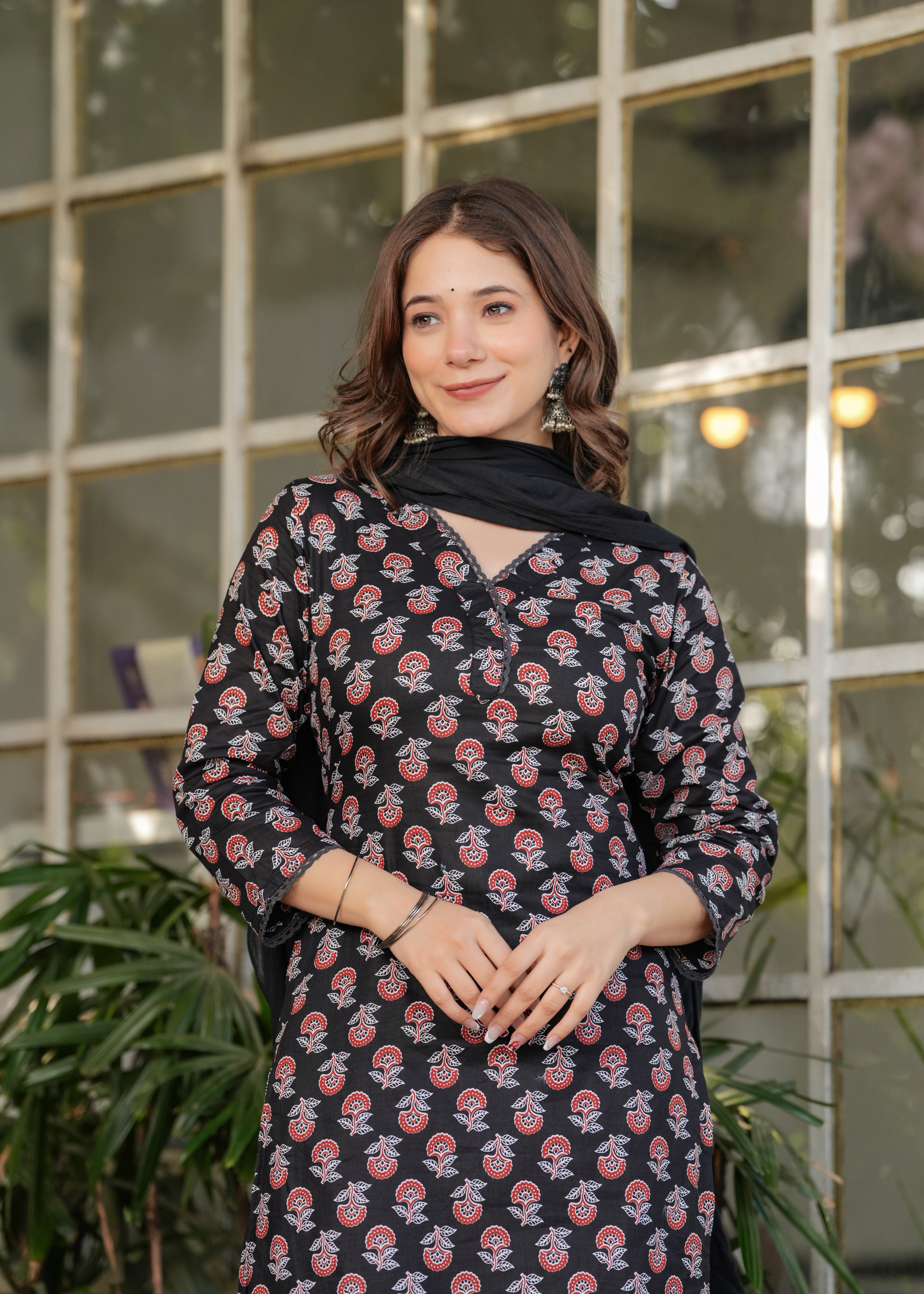 Elegant Black V-neck Pure Cotton Kurti