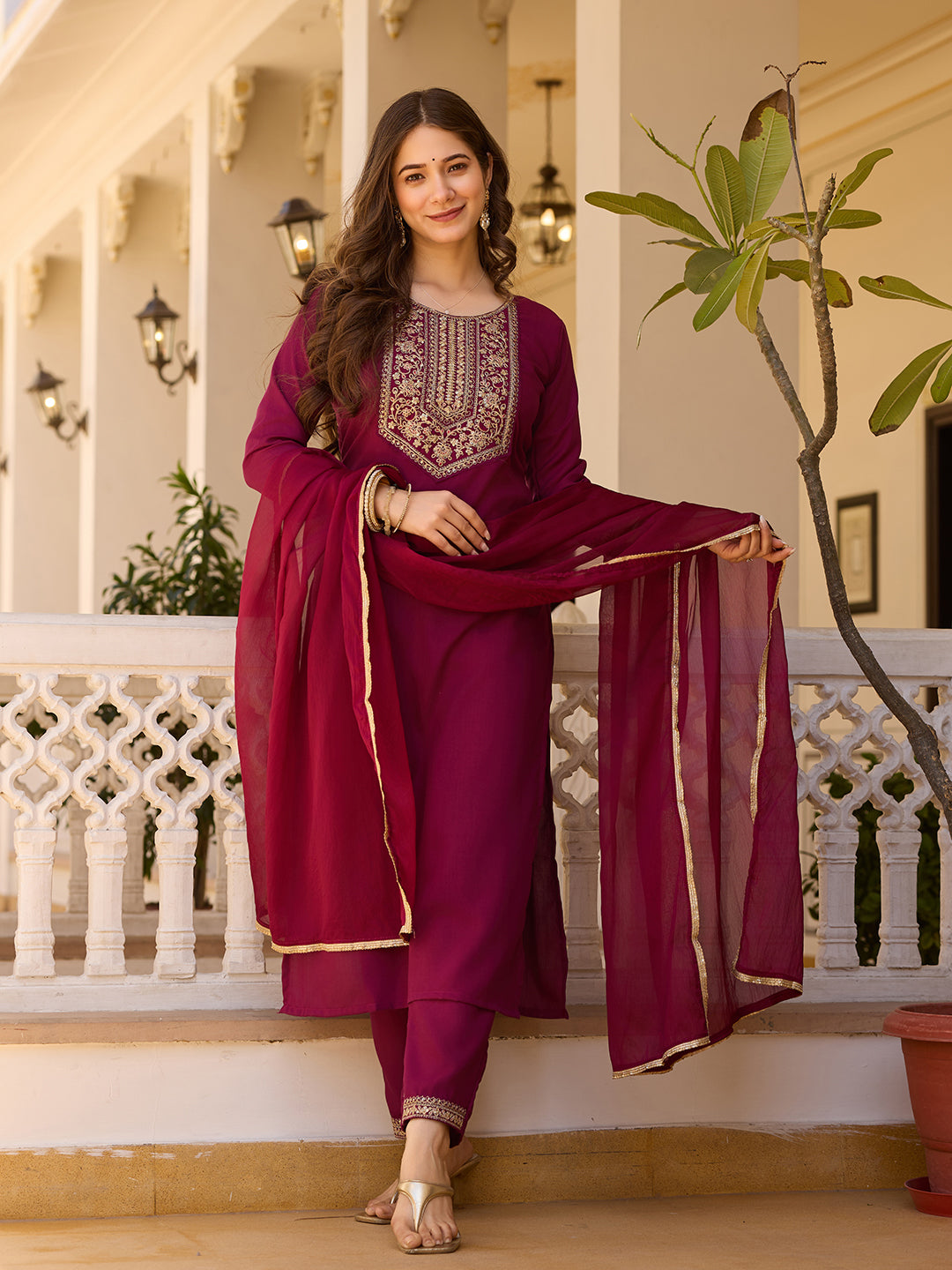Elegant Full Maroon Kurti Set