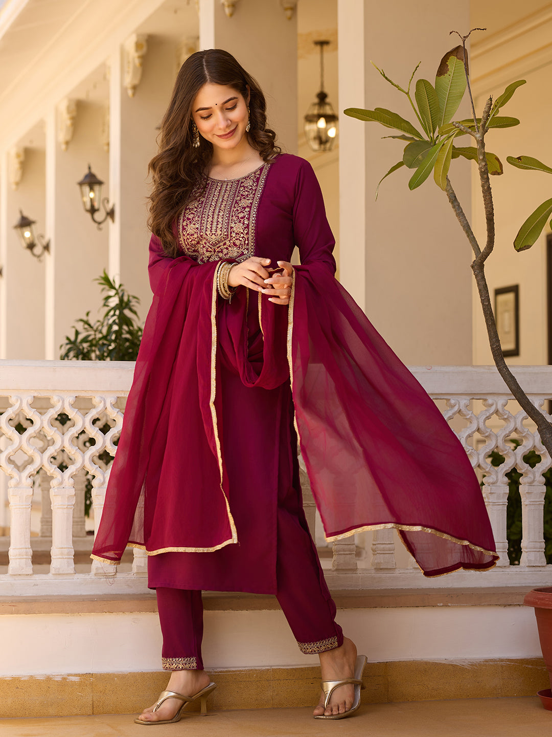 Elegant Full Maroon Kurti Set