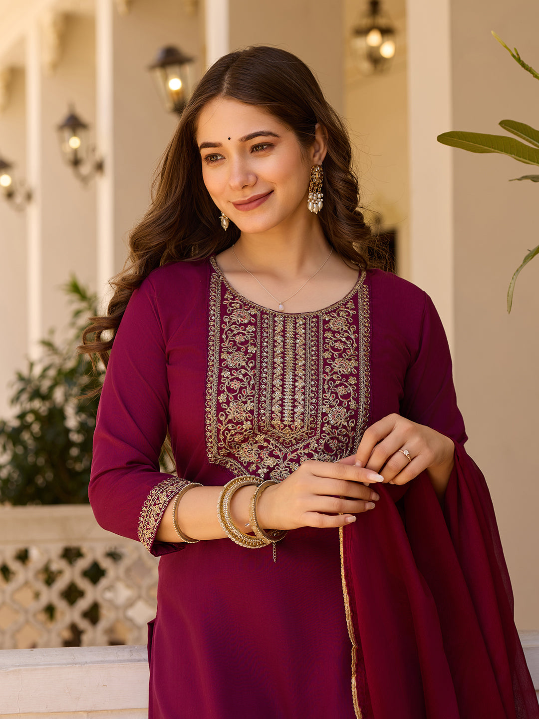 Elegant Full Maroon Kurti Set
