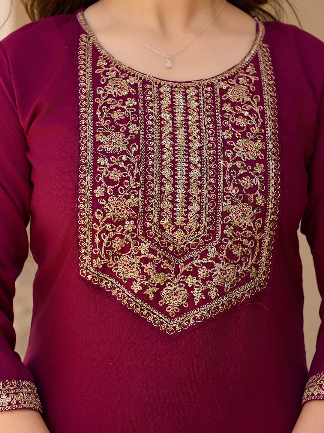 Elegant Full Maroon Kurti Set