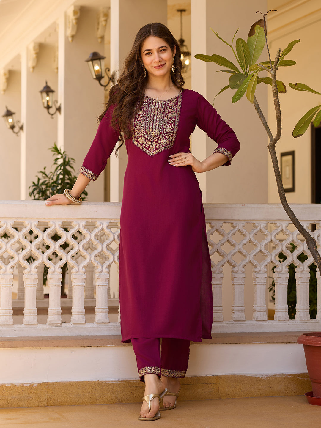 Elegant Full Maroon Kurti Set