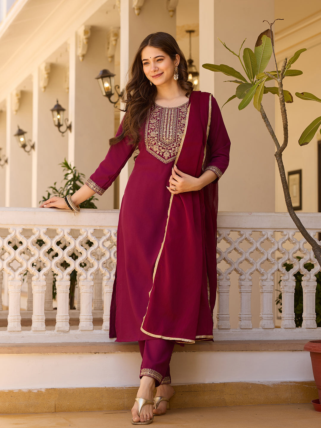 Elegant Full Maroon Kurti Set