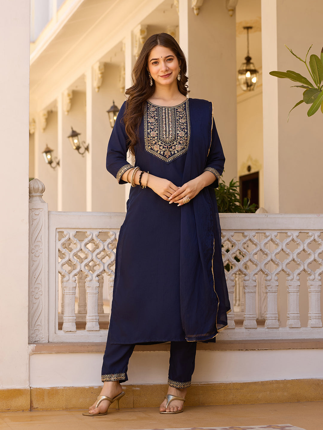 Elegant Navy Blue Kurti Set