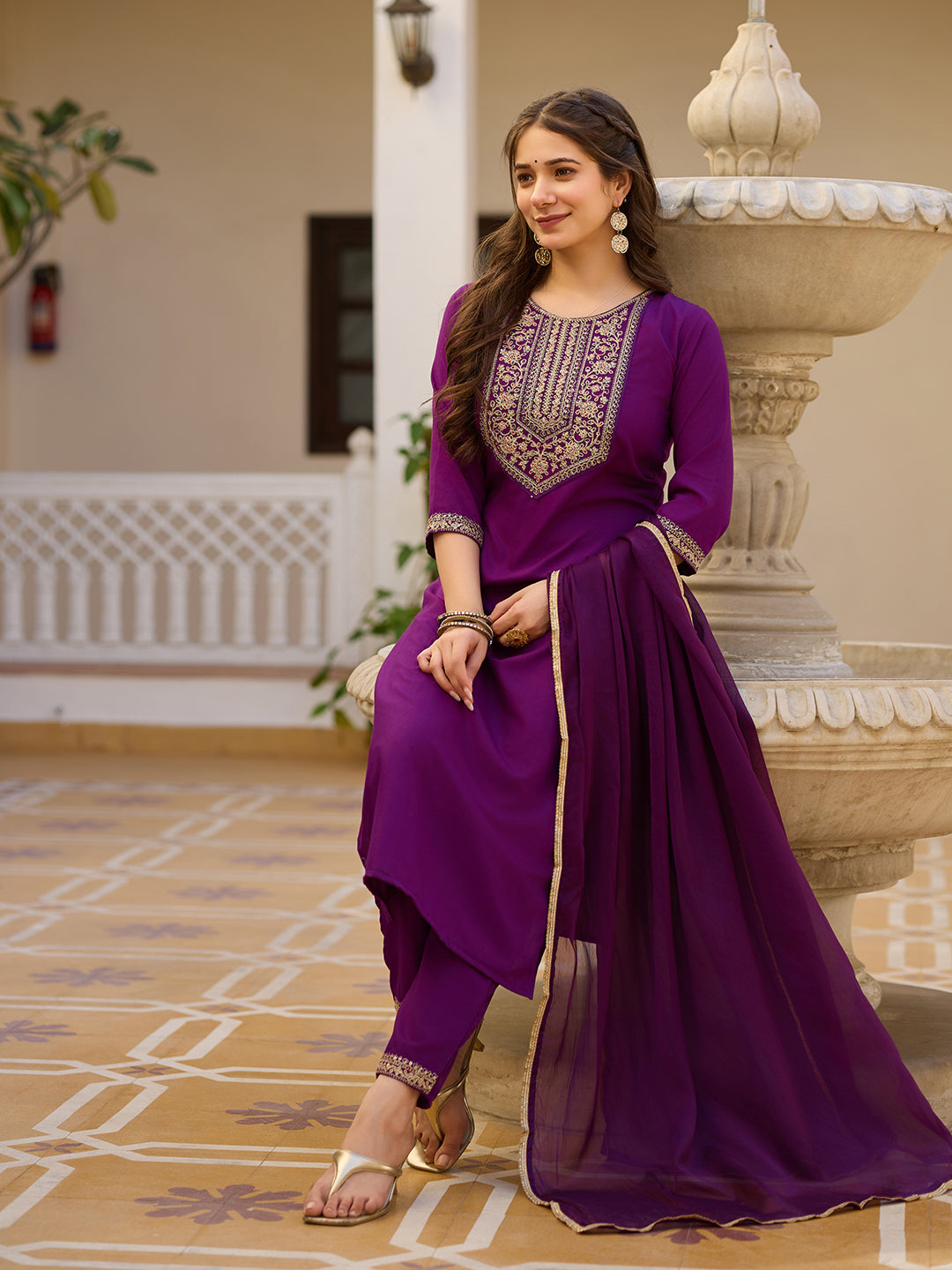 Elegant Purple Wine Kurti Set