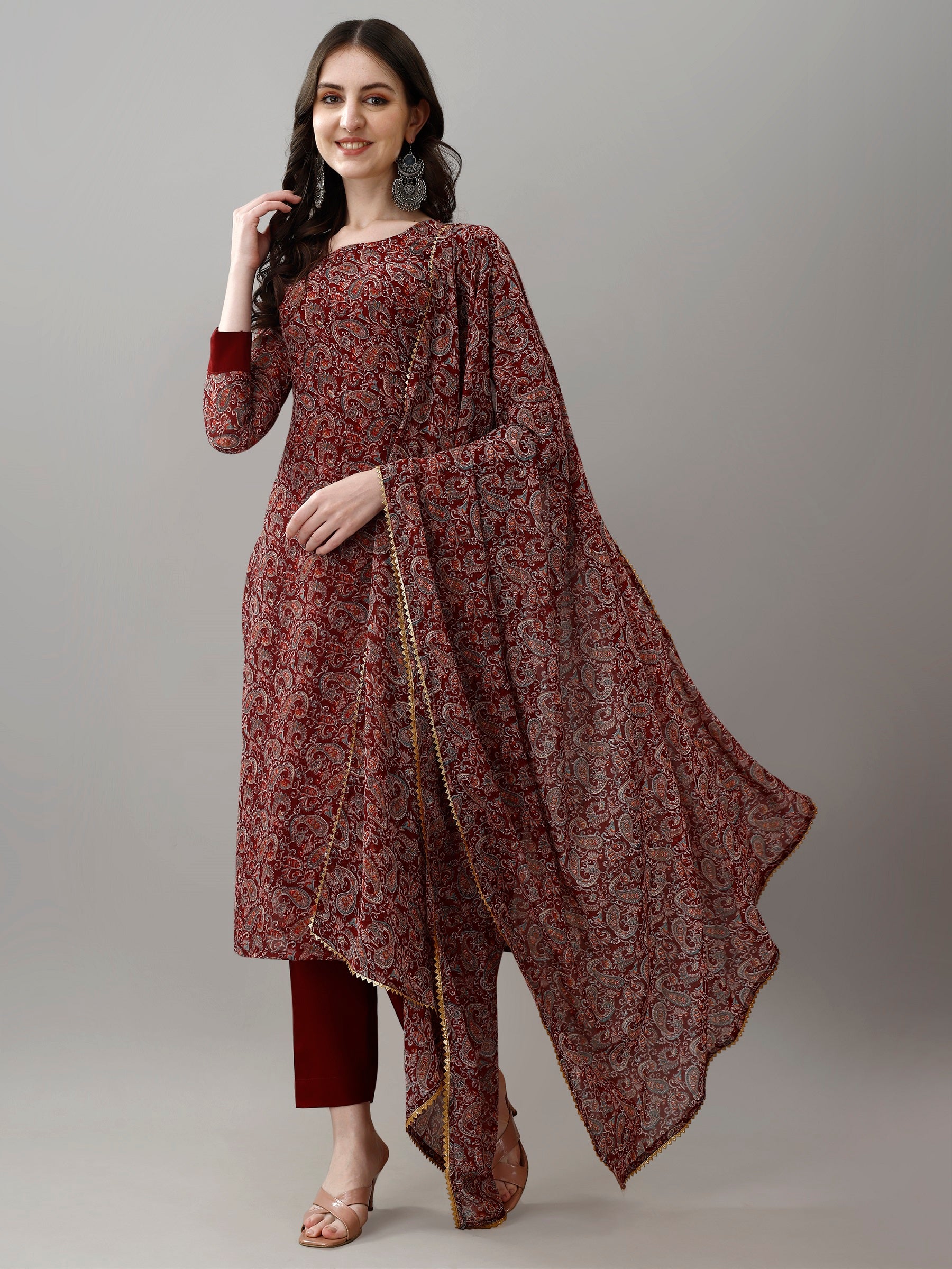 Maroon-Red Printed Design Kurti