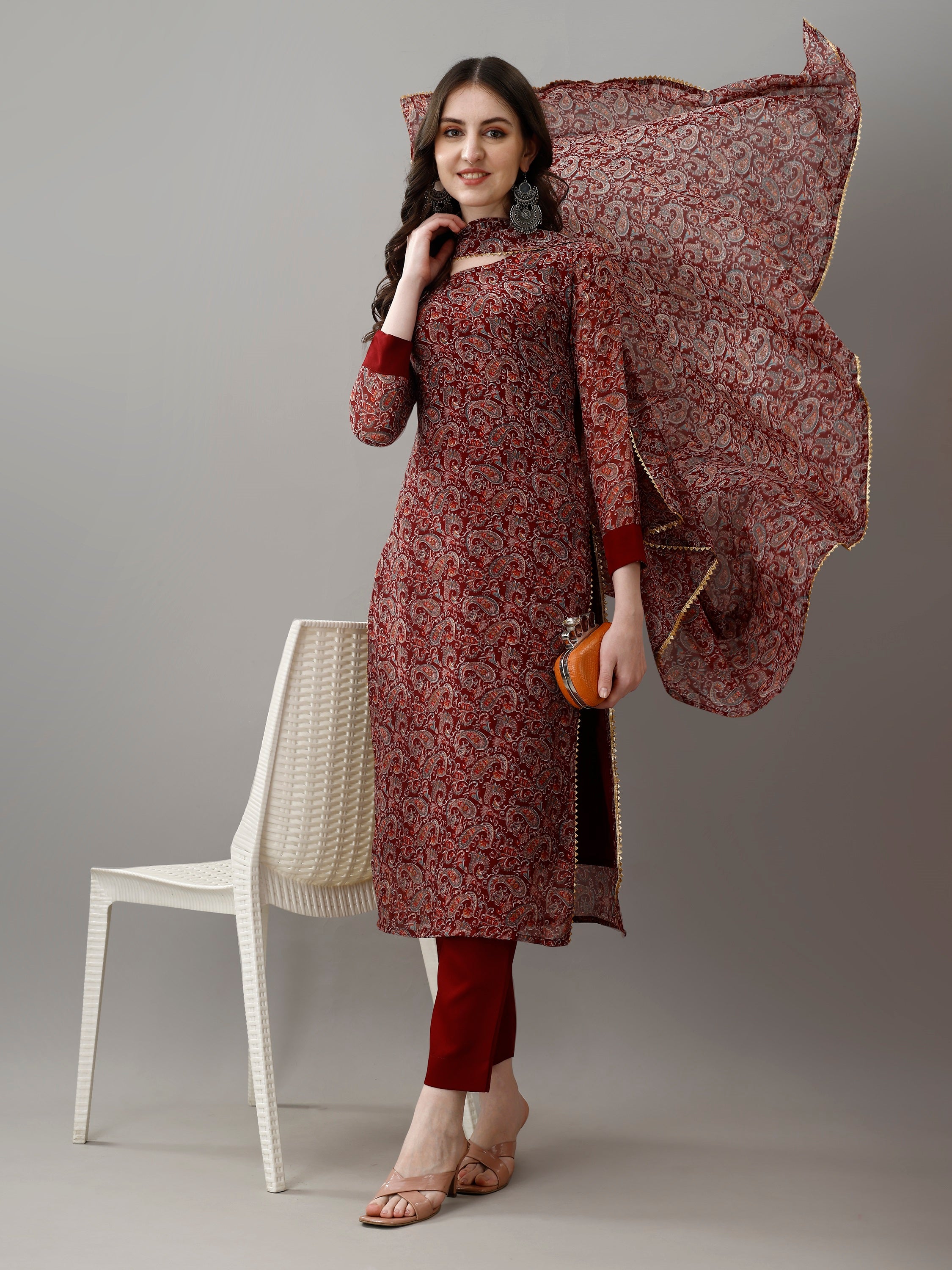 Maroon-Red Printed Design Kurti