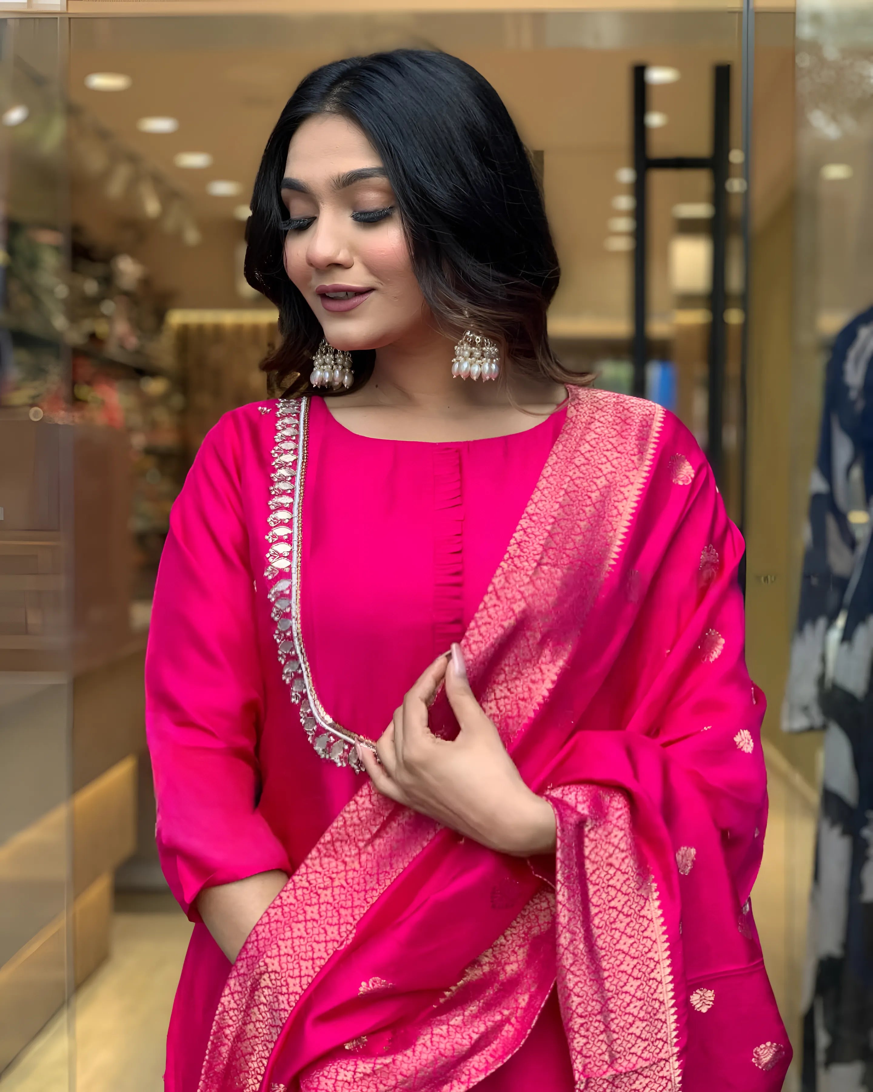 Special Roman Silk Pink Kurtis (Wedding Collection)