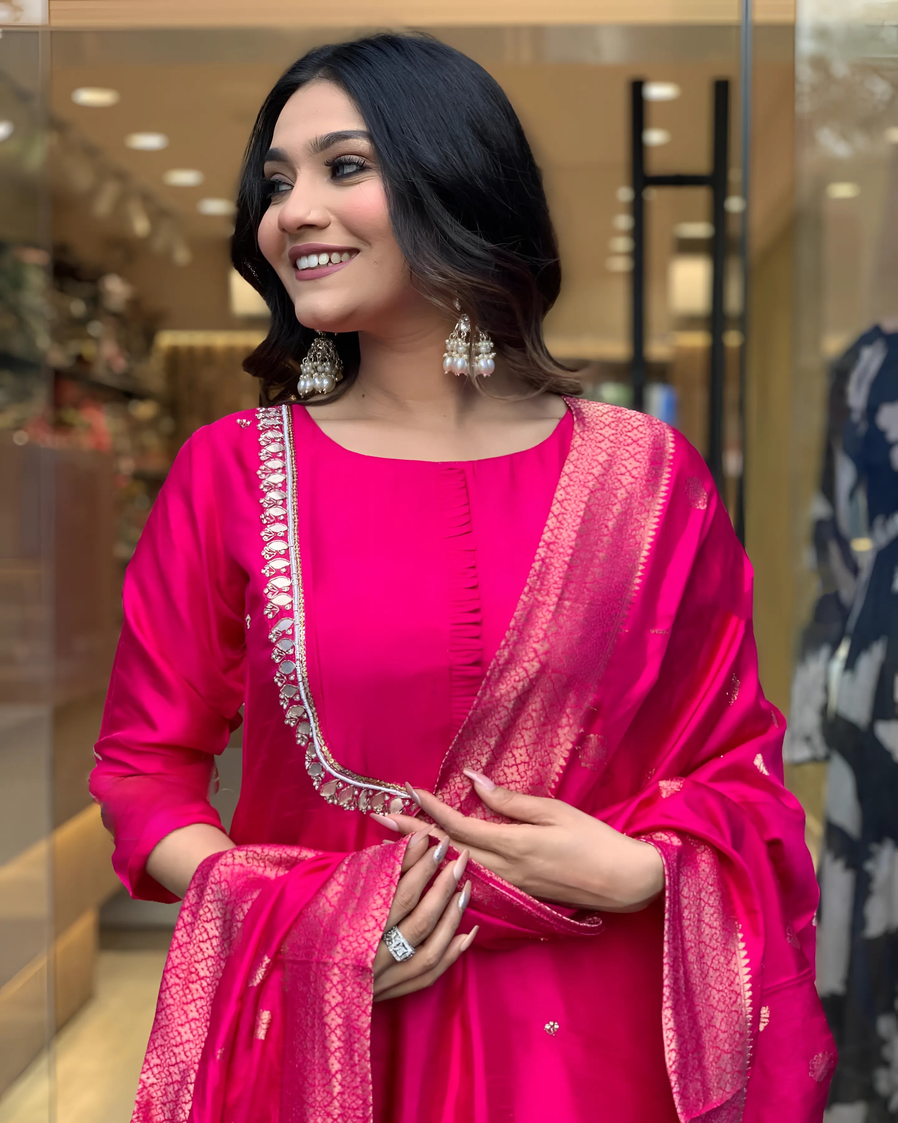 Special Roman Silk Pink Kurtis (Wedding Collection)