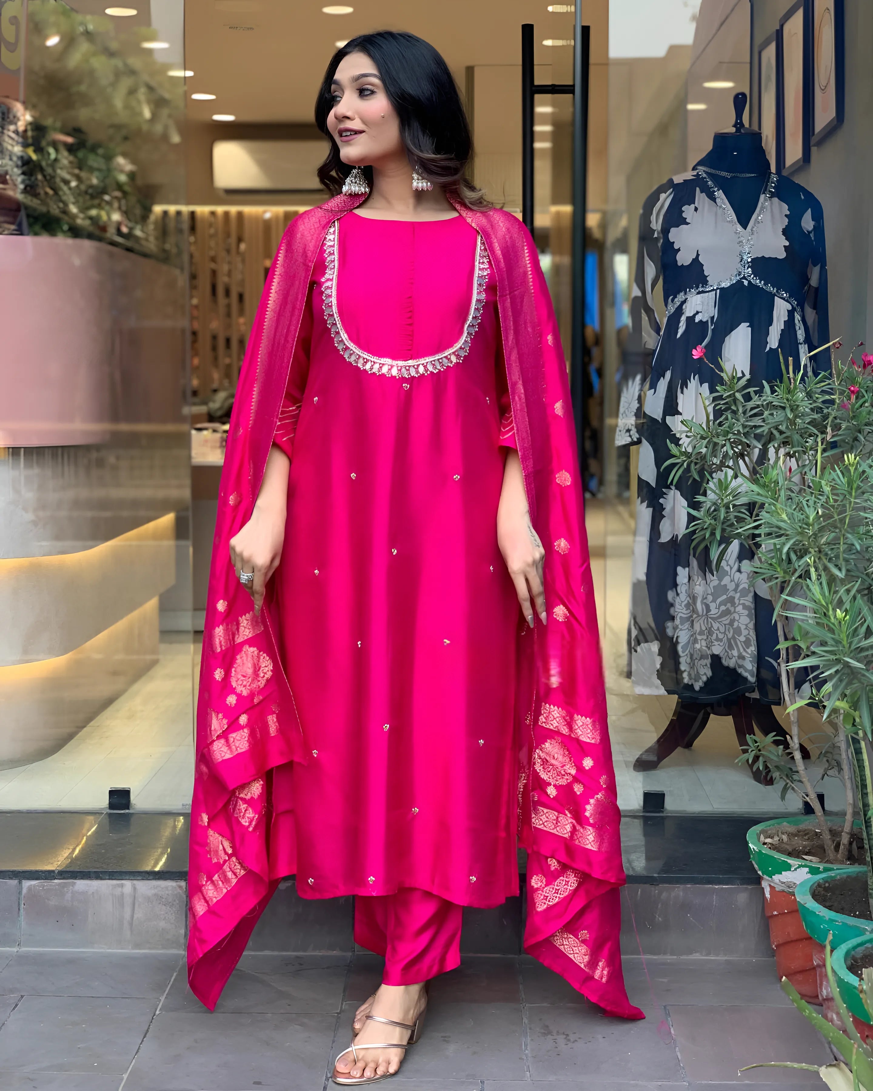 Special Roman Silk Pink Kurtis (Wedding Collection)