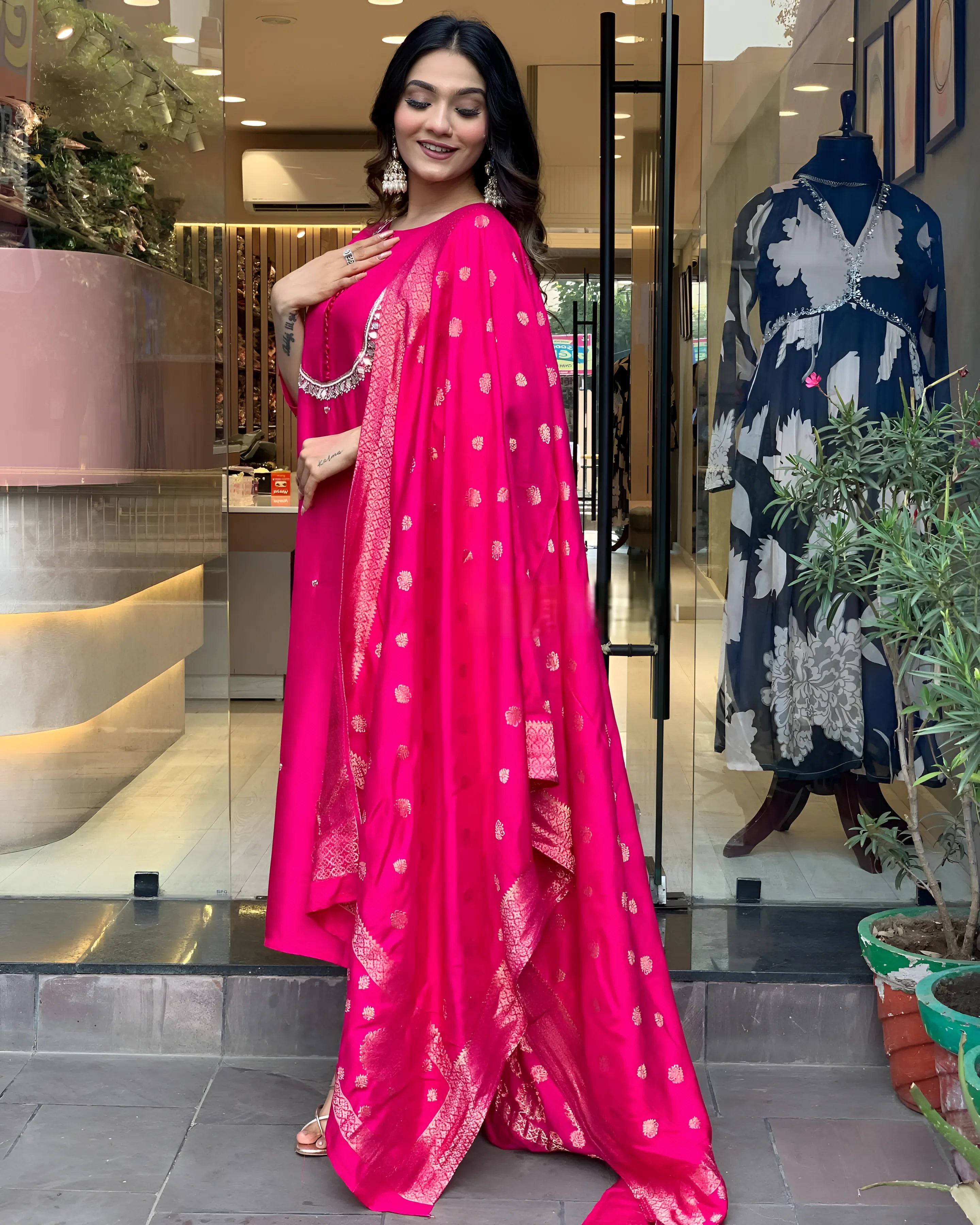 Special Roman Silk Pink Kurtis (Wedding Collection)