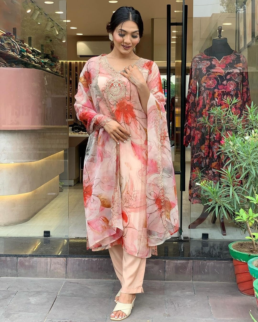 Leaf Print Kurta Set