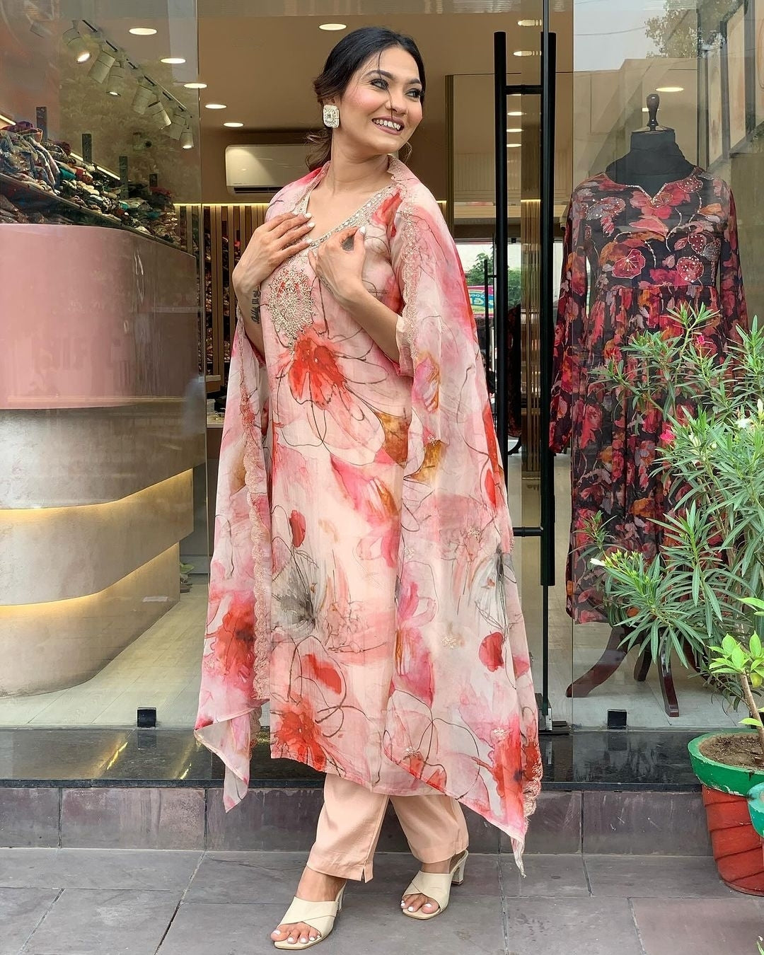 Leaf Print Kurta Set