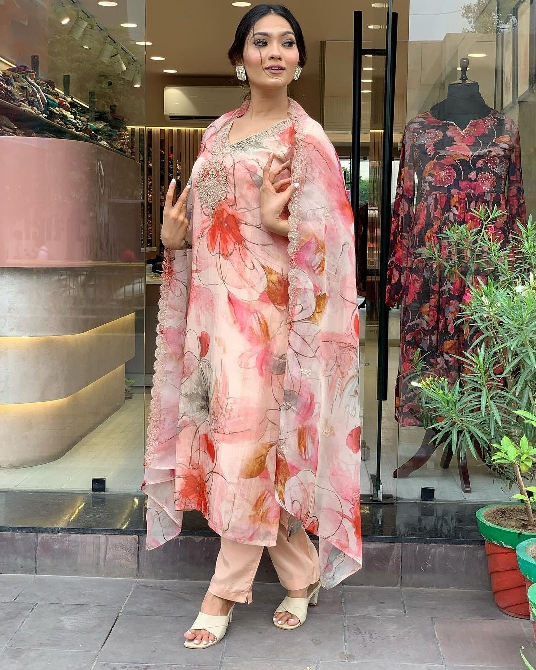 Leaf Print Kurta Set