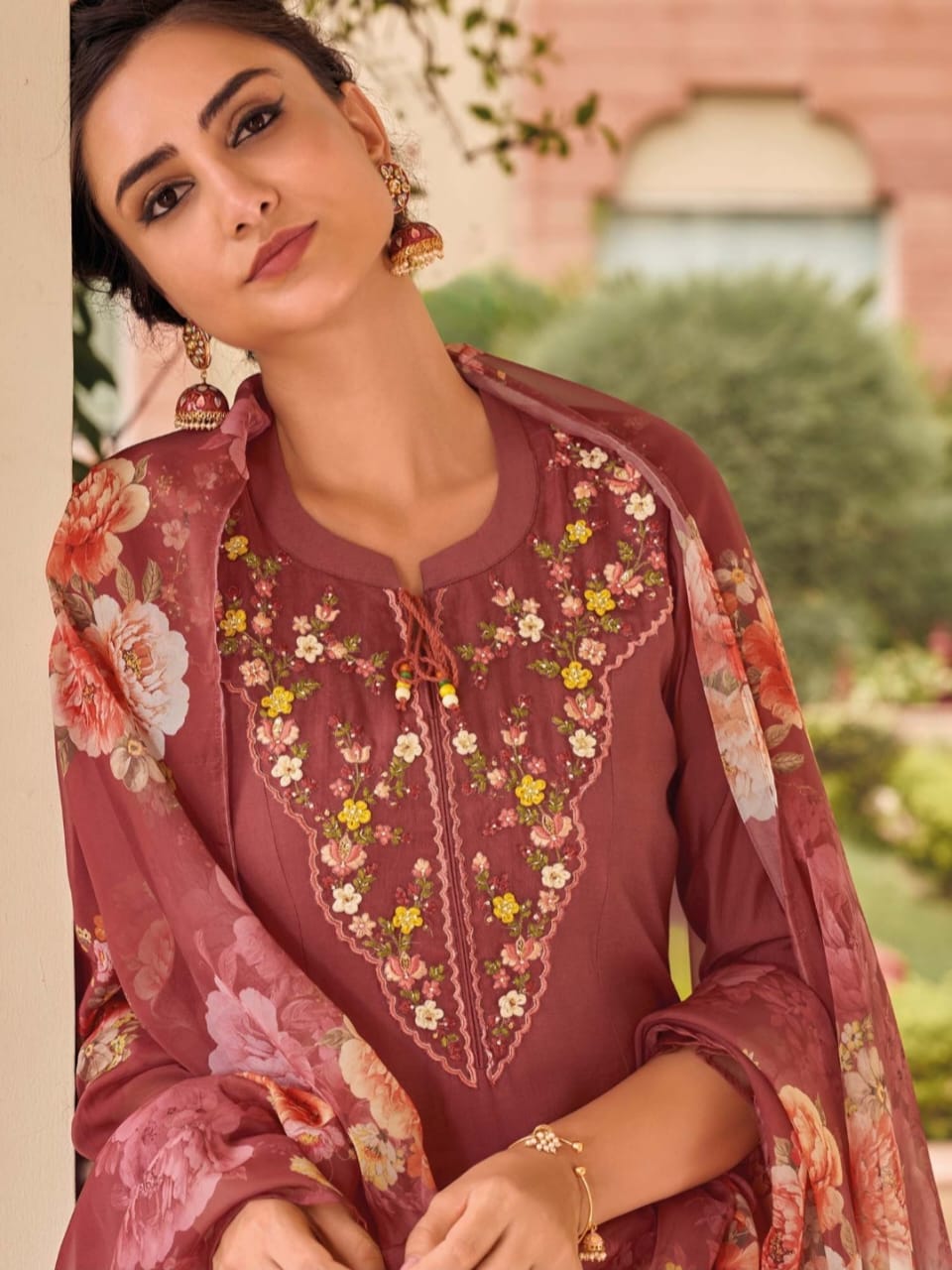 Women Embroidered Straight Kurta & Pants with Dupatta Set