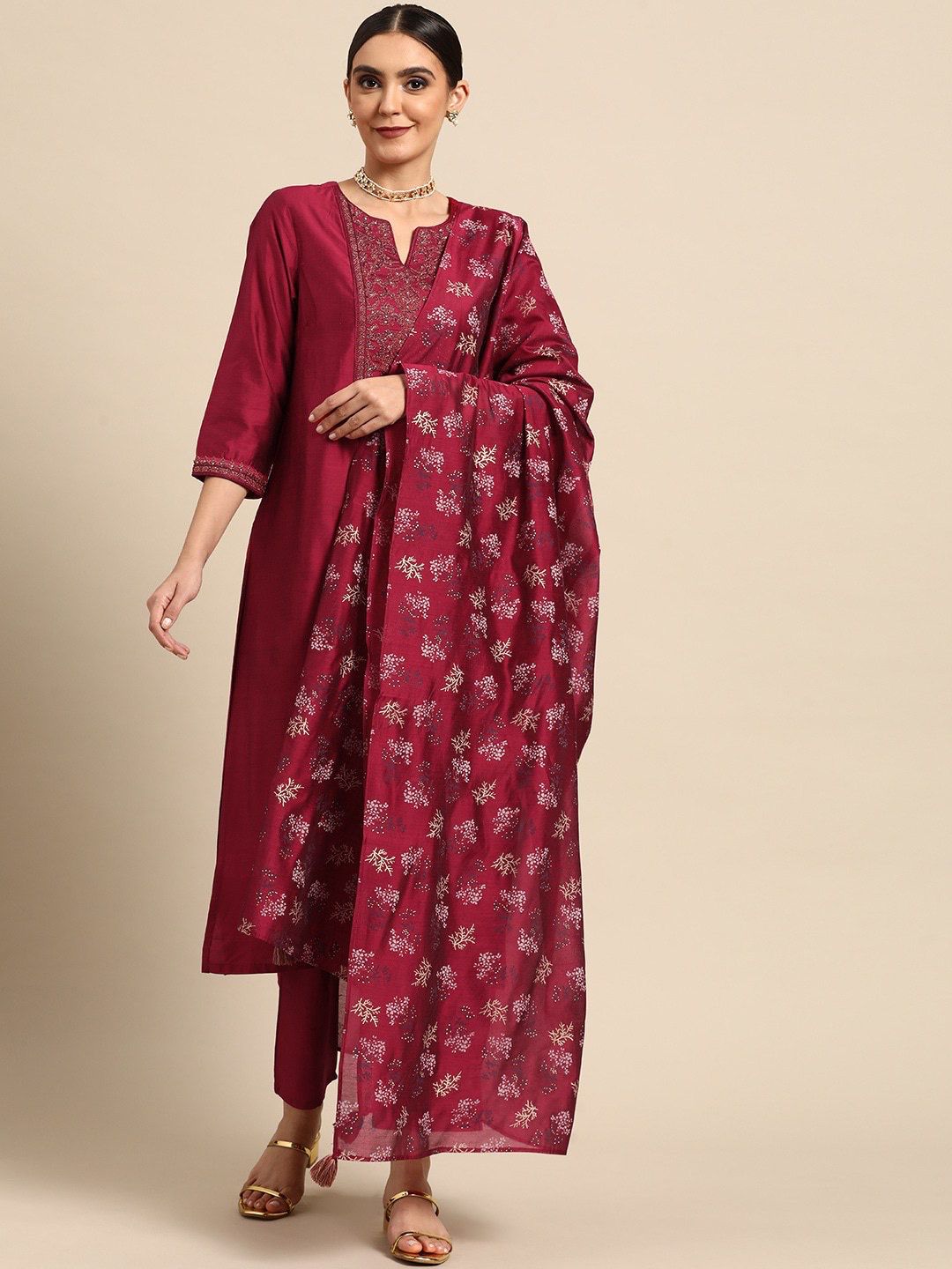 Women Embroidered Flared Kurta Set