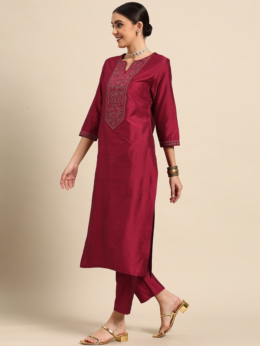 Women Embroidered Flared Kurta Set