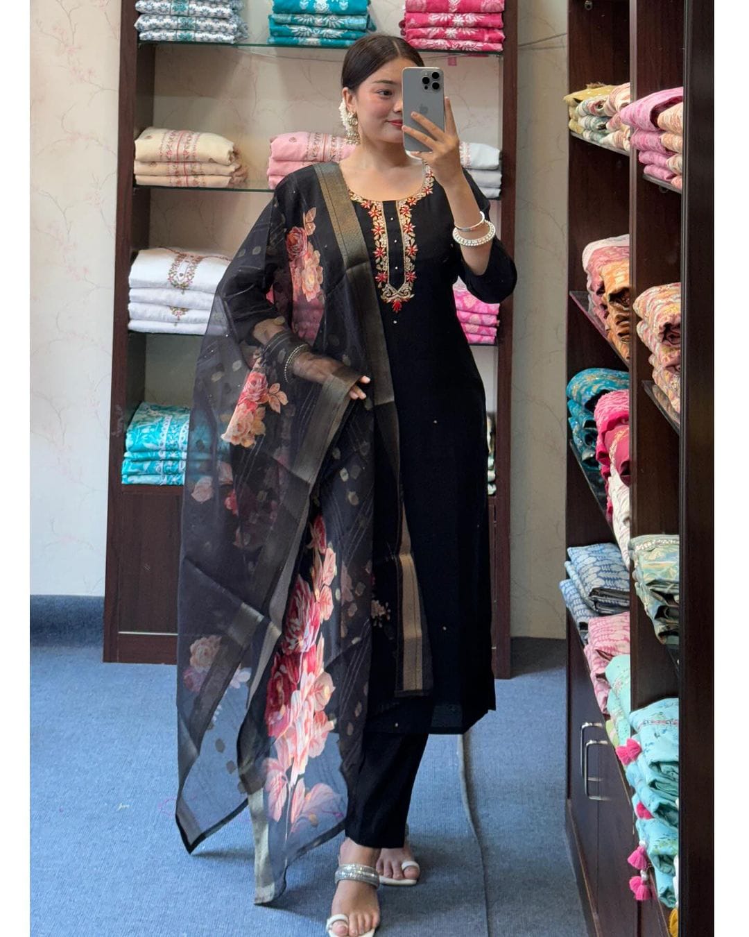 Women Chanderi Straight Kurta with Pants & Dupatta