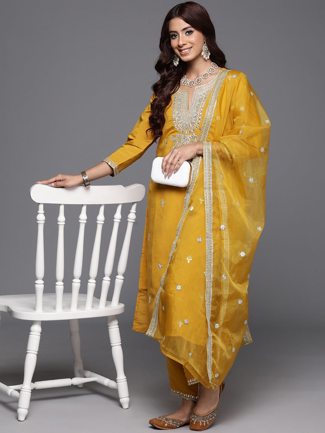Women Embroidered VISCOSE CHANDERI kurta set