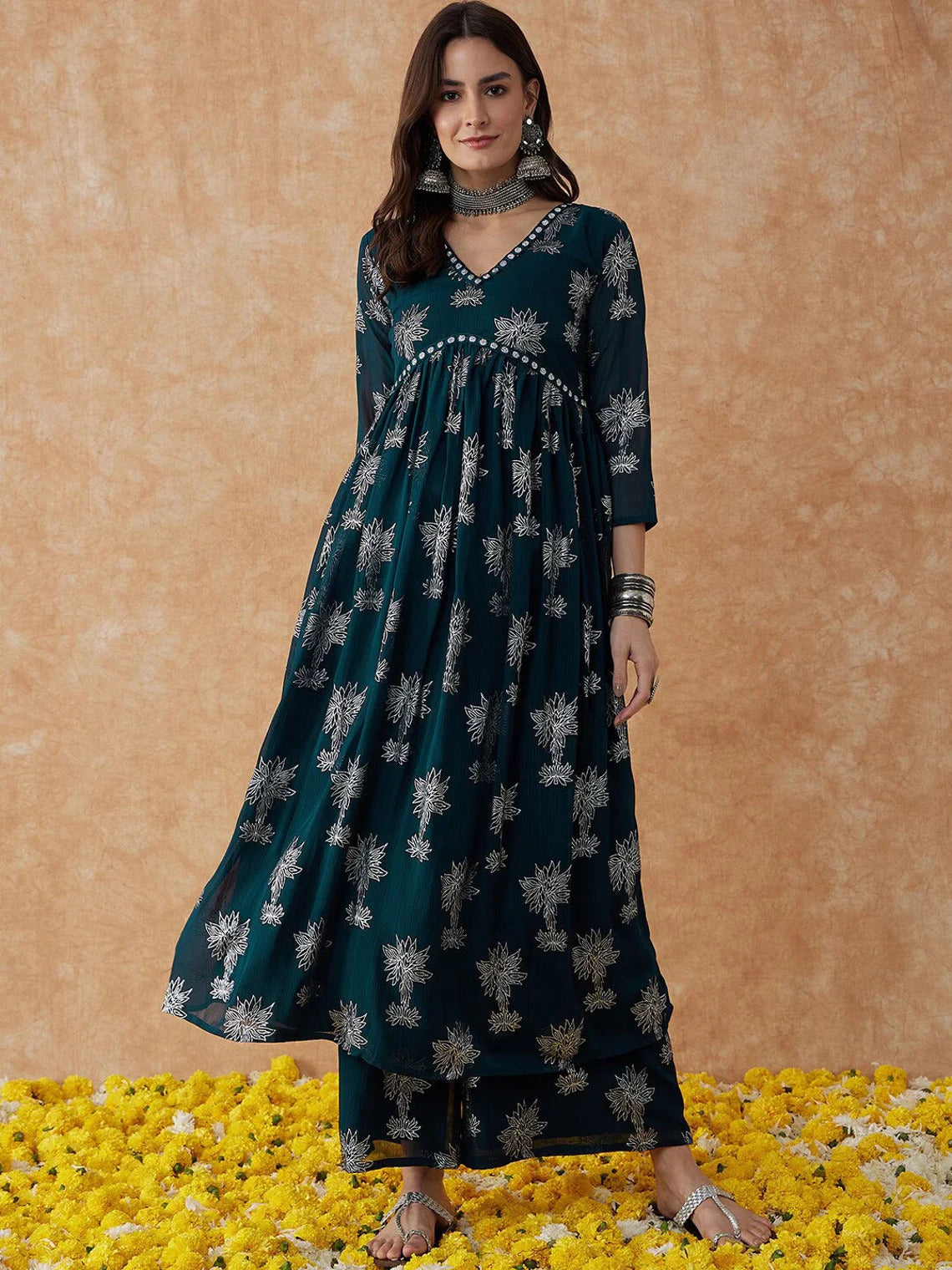 Floral Print A-line Kurta Set