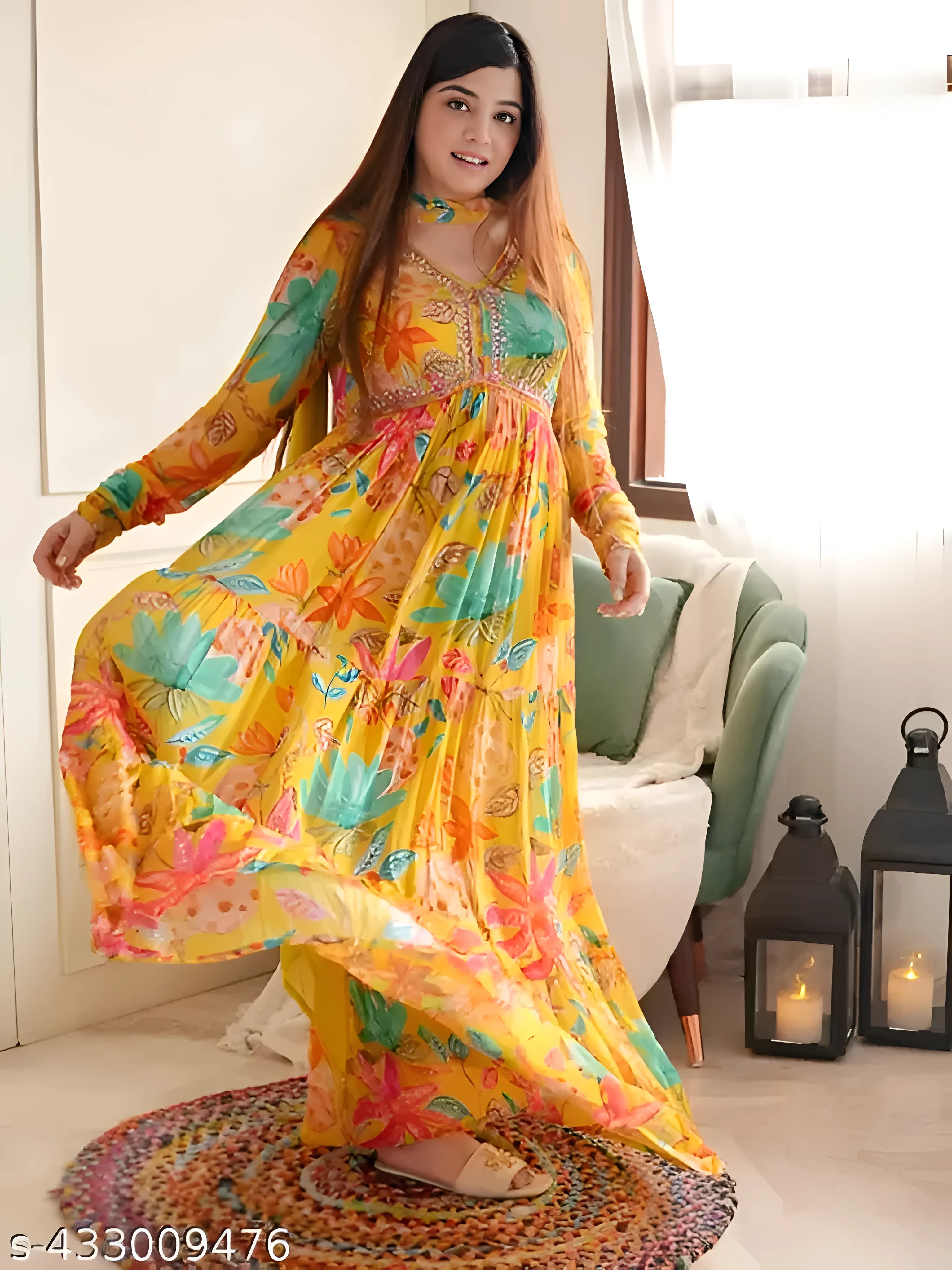 Elegant Yellow Floral Anarkali