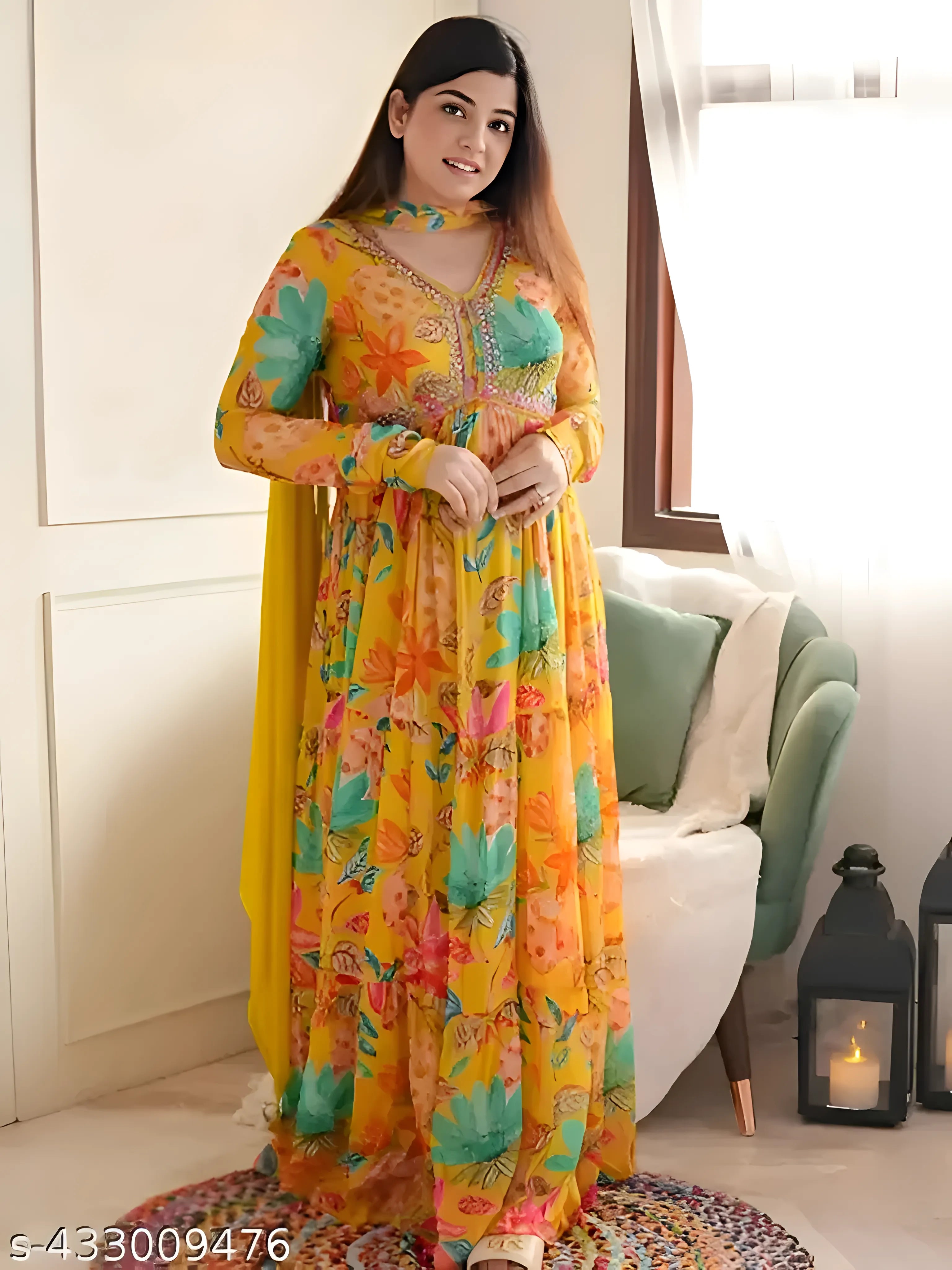 Elegant Yellow Floral Anarkali