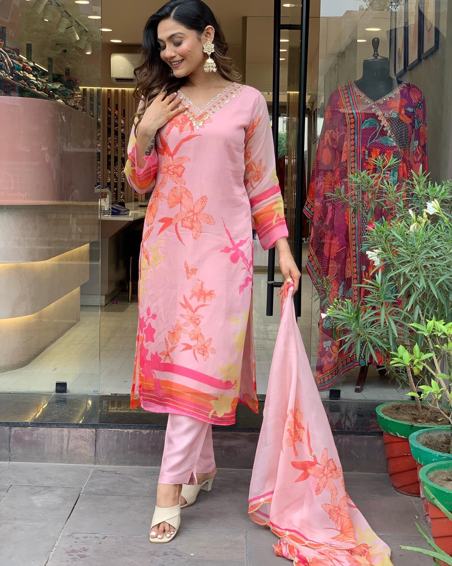 Embellished Straight Kurta with Pants & Dupatta