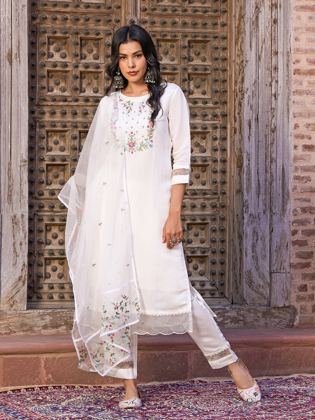 Women Embroidered Flared Kurta Set