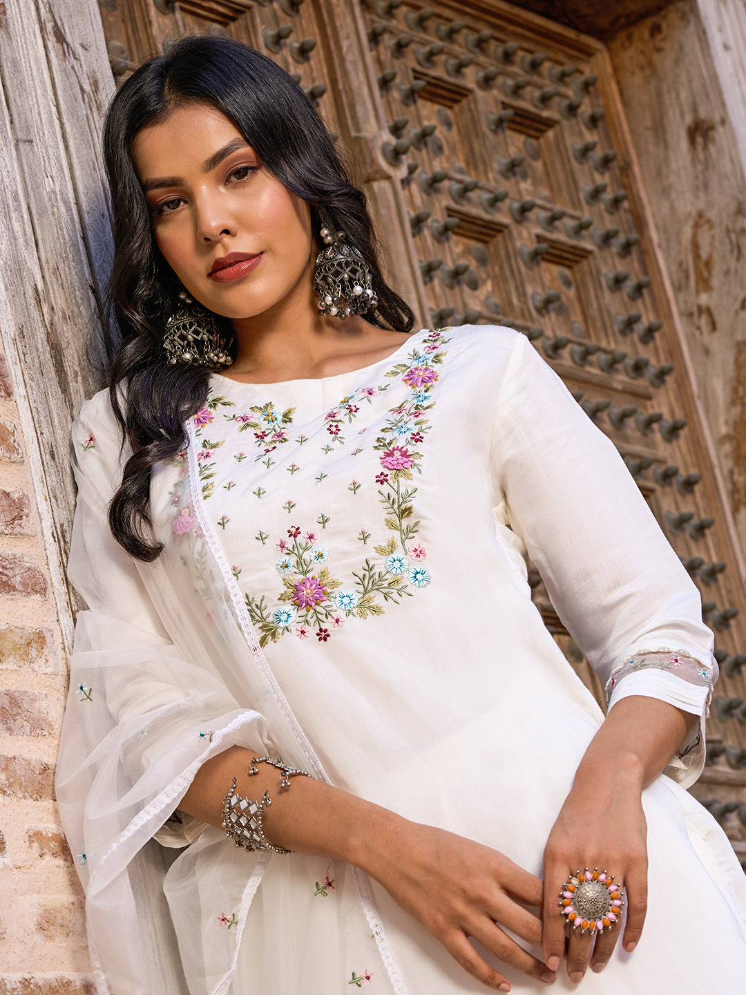 Women Embroidered Flared Kurta Set