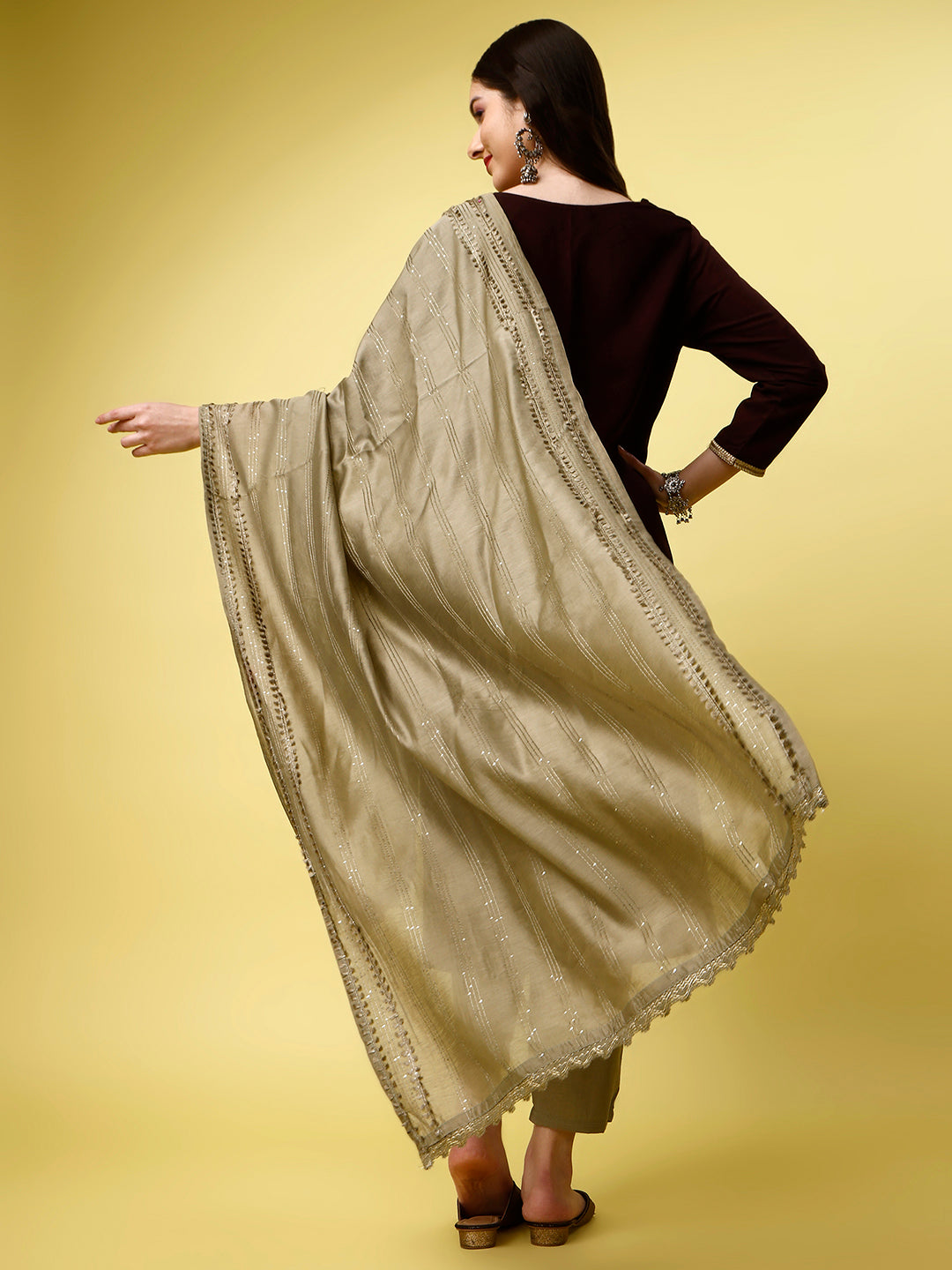 Women Sequence Embroidered Silk Blend Kurta With Pant And Crochet Worked Dupata Set