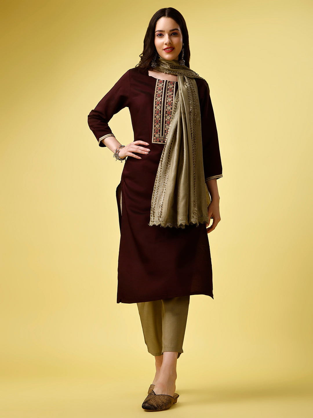 Women Sequence Embroidered Silk Blend Kurta With Pant And Crochet Worked Dupata Set