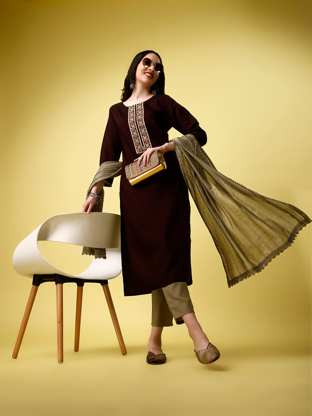 Women Sequence Embroidered Silk Blend Kurta With Pant And Crochet Worked Dupata Set