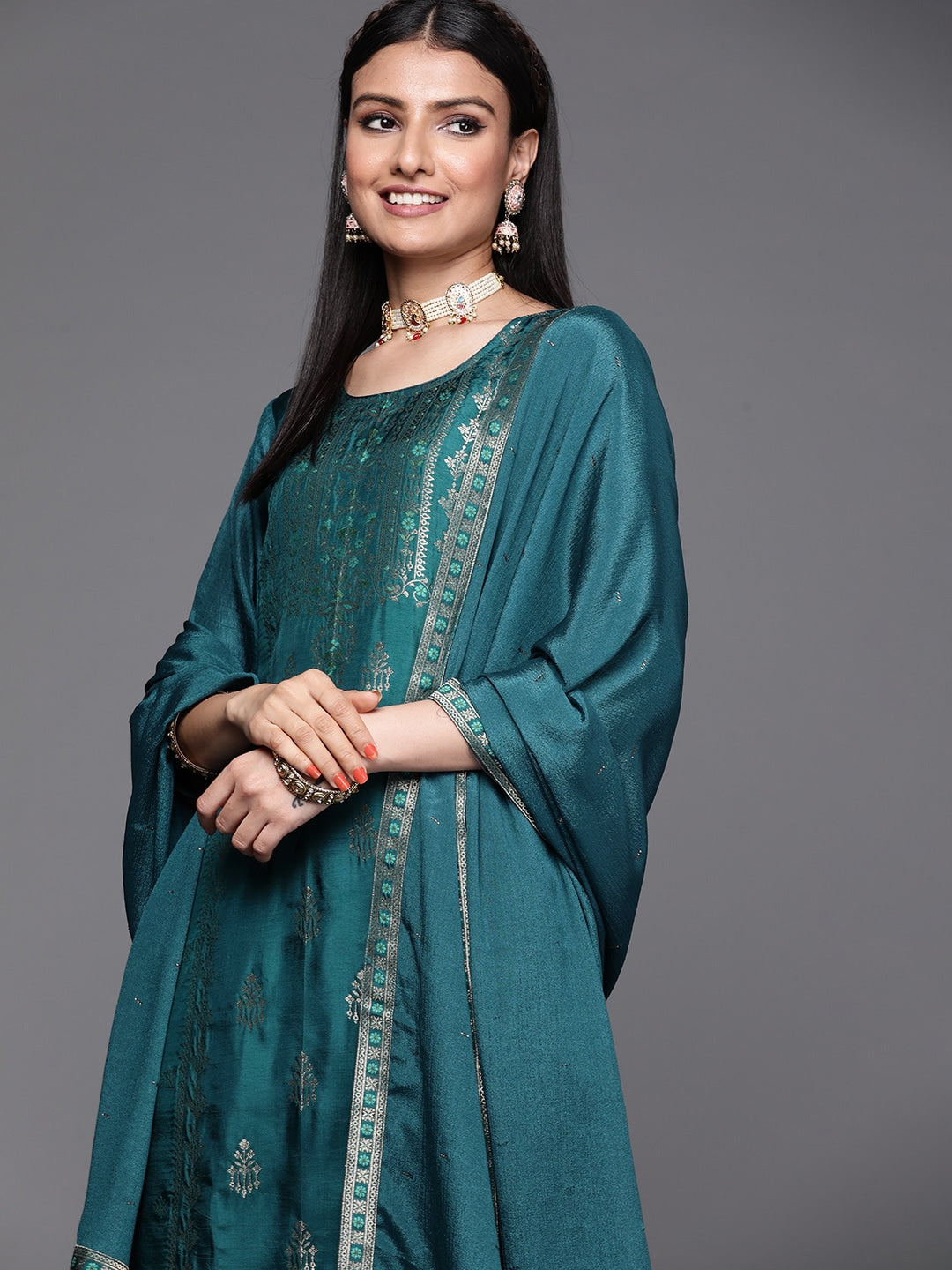 Women Special Jacquard Work Kurta Set And Dupatta