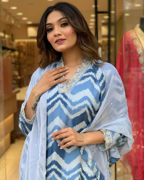 Women Embroidered Straight Kurta Set With Dupatta