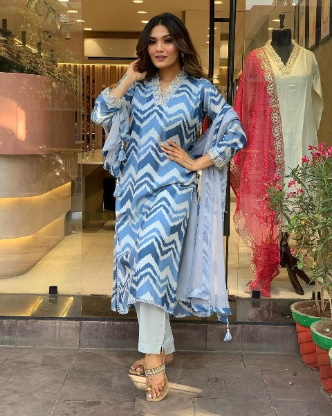 Women Embroidered Straight Kurta Set With Dupatta