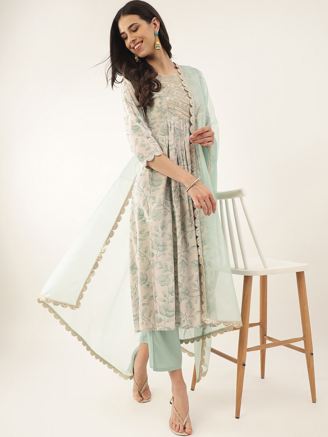 Women Embroidered Anarkali Kurta Suit Set