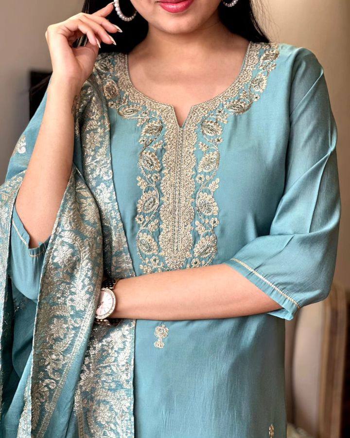 Sea Silk Chanderi Kurta Set